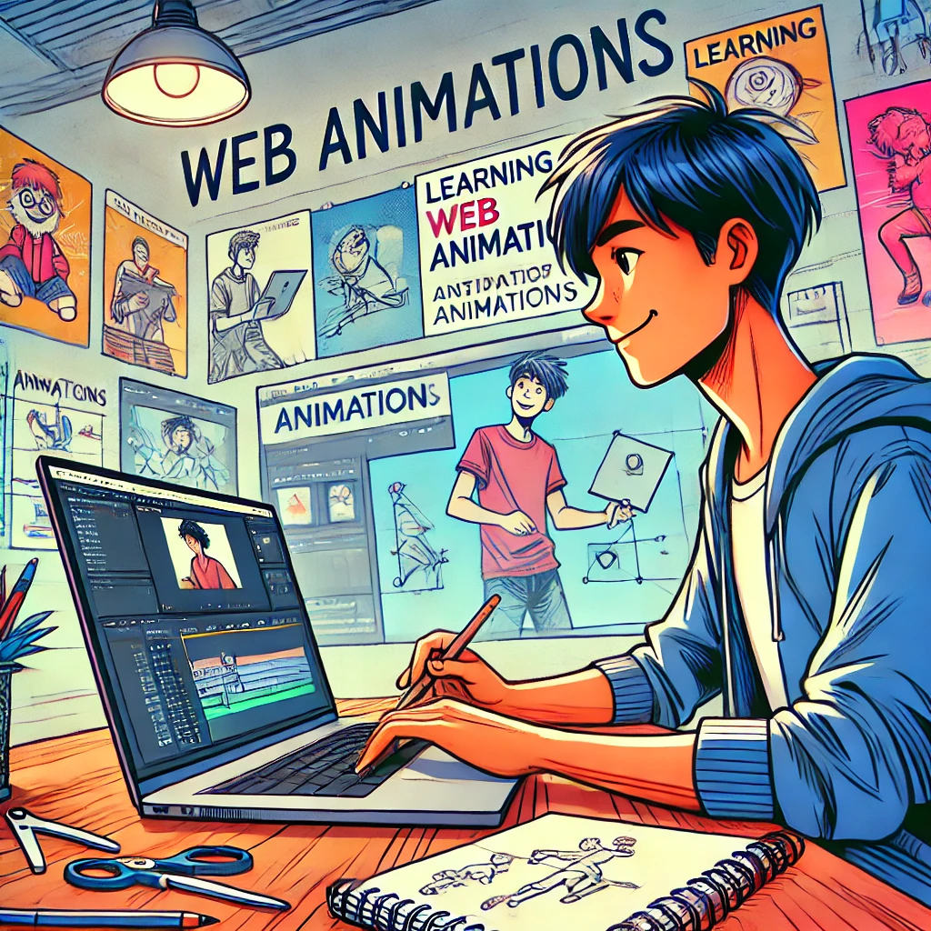 illustration of someone learning web animations.